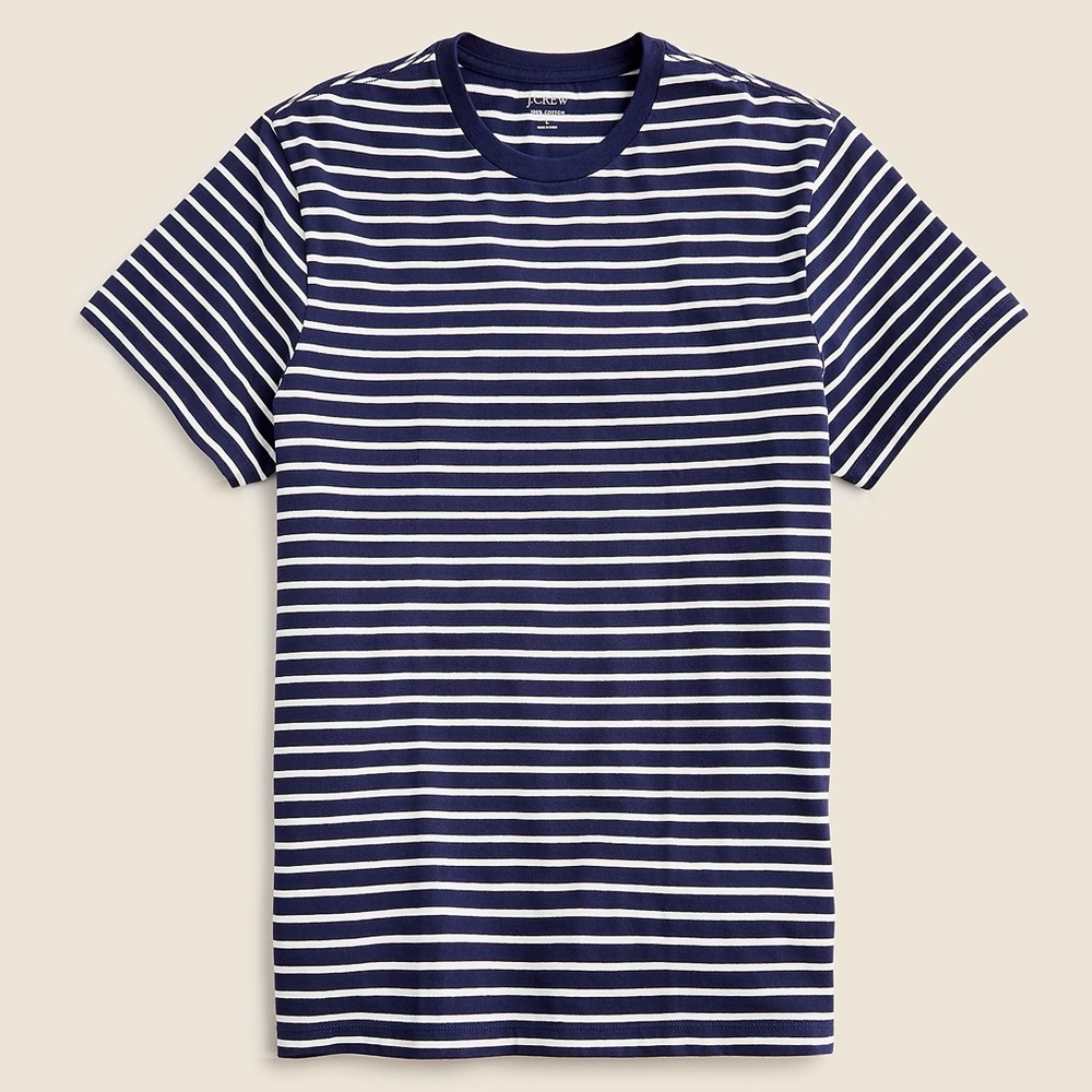 J.Crew Tall 100% Cotton Stripe Navy Blue & White Tee T-Shirt Crew Neck M T